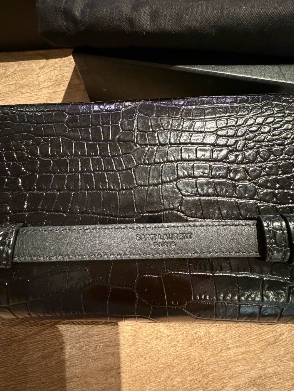 YSL Calfskin Crocodile Embossed Monogram Kate Belt Bag Black - Picture 8 of 11